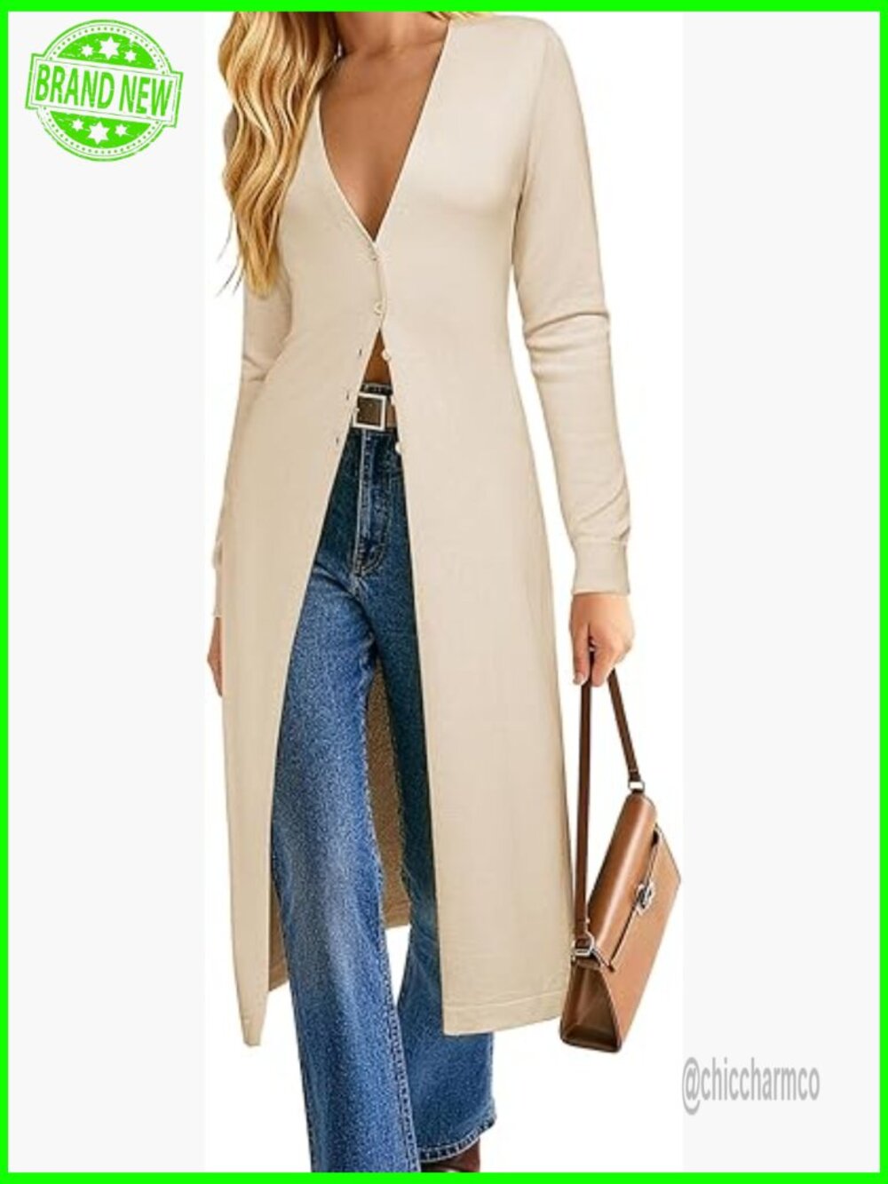 Lightweight V-Neck Button-Up Long Cardigan Duster Coat Sweater - Picture 1 of 7